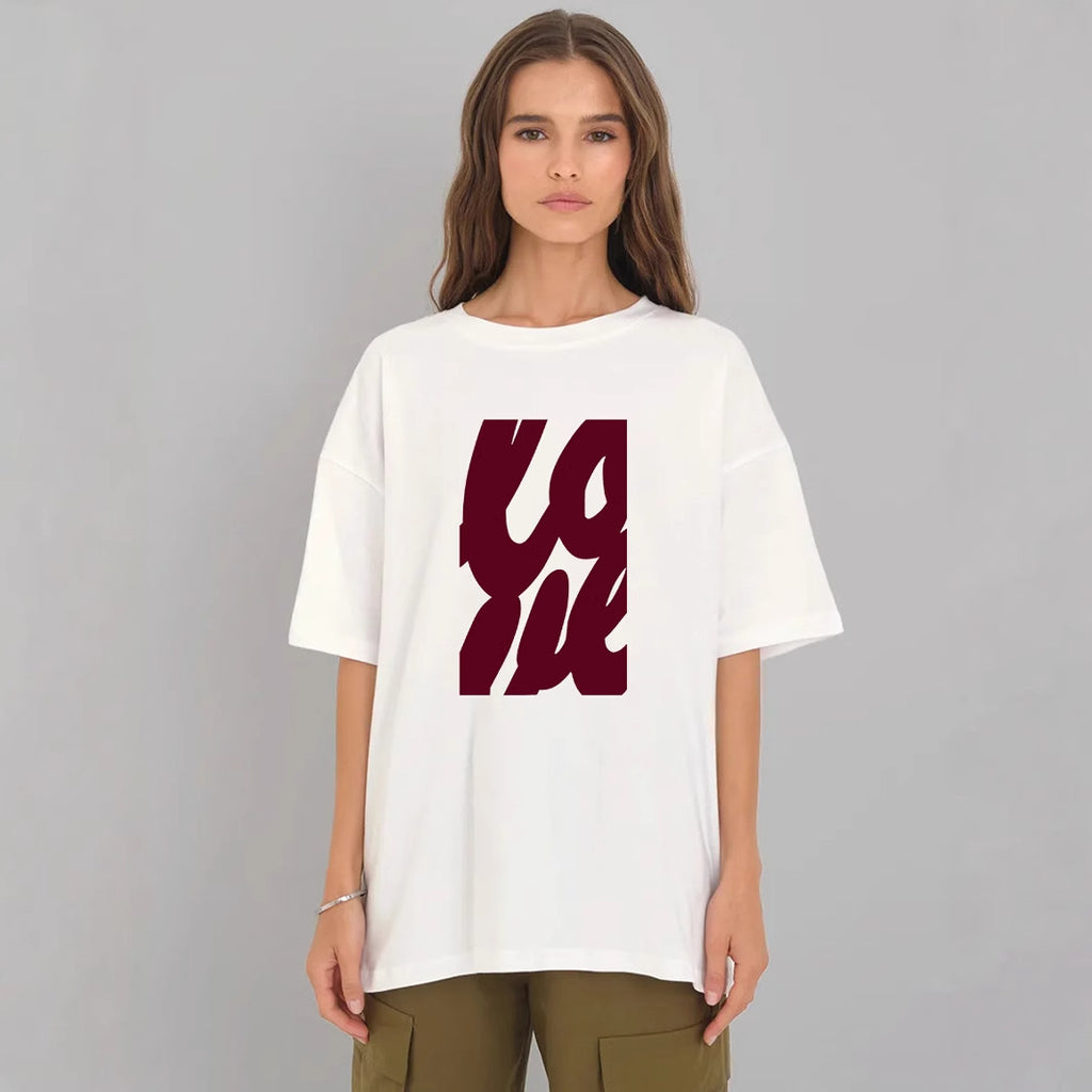 Women's Simple Letter Graphic Print T Shirt Women Summer Loose Round Neck Cotton Short Sleeve Top