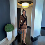 Women's Furry Stitching Tied Cardigan And Skirt Two-Piece Set