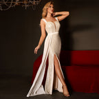 Women's Strappy Double Patchwork High Waist Slit Hip Backless Swing Ball Dress