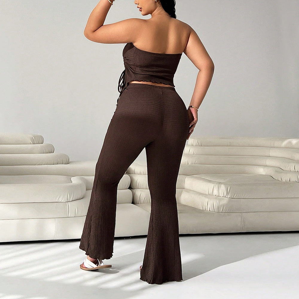Retro Tied Slim Fit Tube Top with Wide Leg Pants Women Summer Wear Slimming Graceful Fashionable Two Piece Set