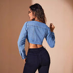 Women's Fitted Long Sleeve Denim Crop Shirt