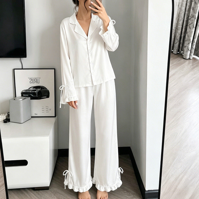 Women's Satin-Look Ruffle Pajama Set