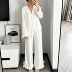 Women's Satin-Look Ruffle Pajama Set