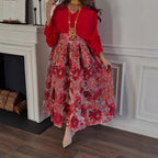 Floral Jacquard Long-Sleeve A-Line Maxi Dress