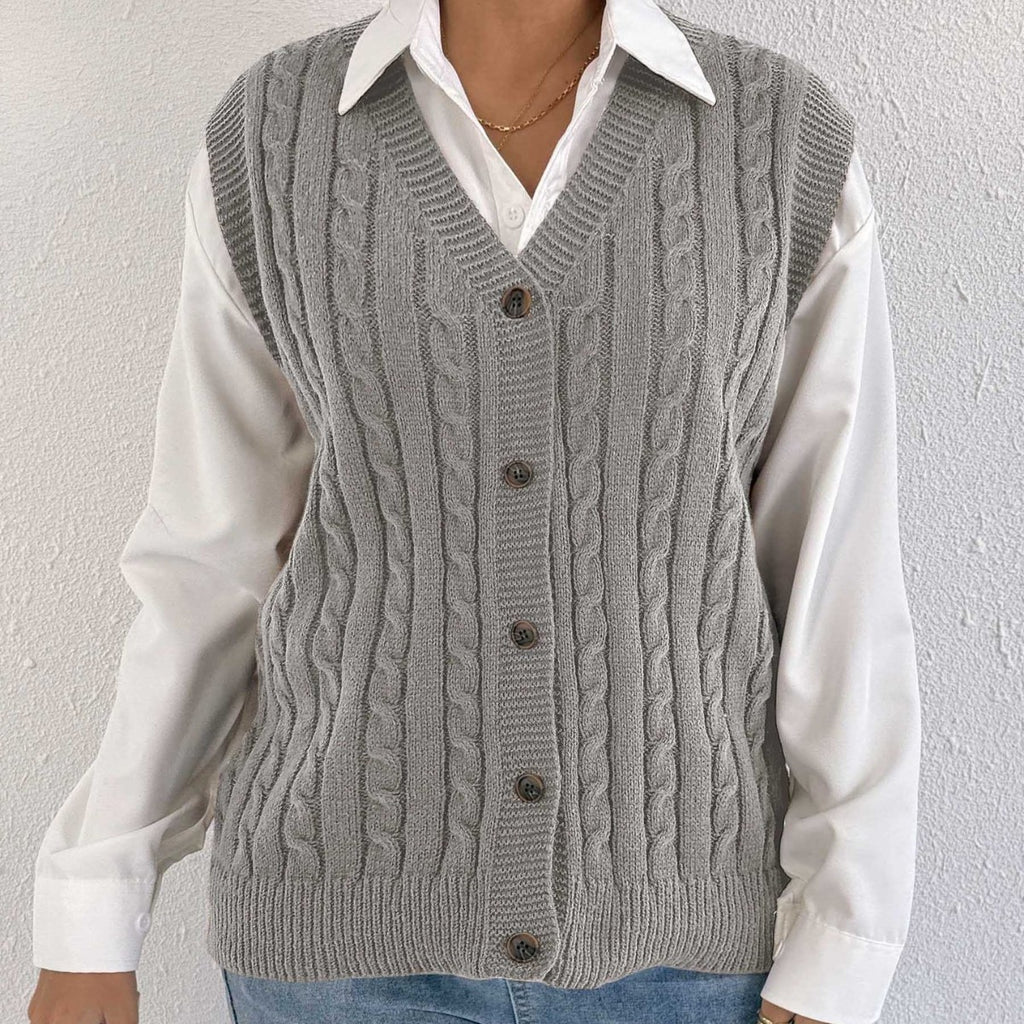 Women Knitted Cardigan Autumn Winter Women Clothing Casual Outerwear Vest Twist Woven Sweater Vest