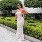 Floral Strapless Backless Bodycon Maxi Dress