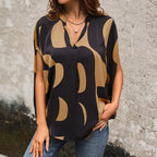 Women's Summer Women Clothing Short Sleeve Pullover V Neck Printed Shirt