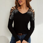Women's Lace Embroidered V-Neck Long Sleeve Top