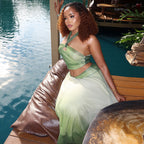 Gradient Color Women Clothing Halter Neck Sleeveless Backless Summer Two Piece Maxi Skirt Set