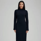 Mock-Neck Belted Long-Sleeve Sweater Bodycon Maxi Dress