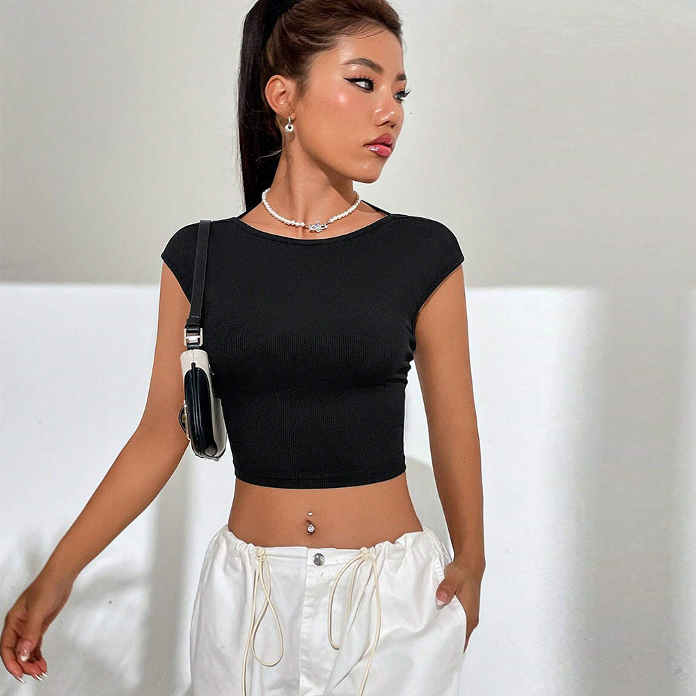 Women's Backless Cropped Short-Sleeve Top