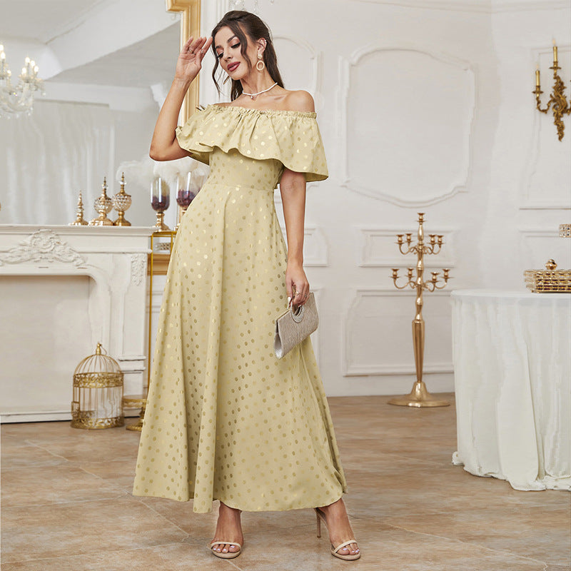 Off-Shoulder High Waist Printed Dress