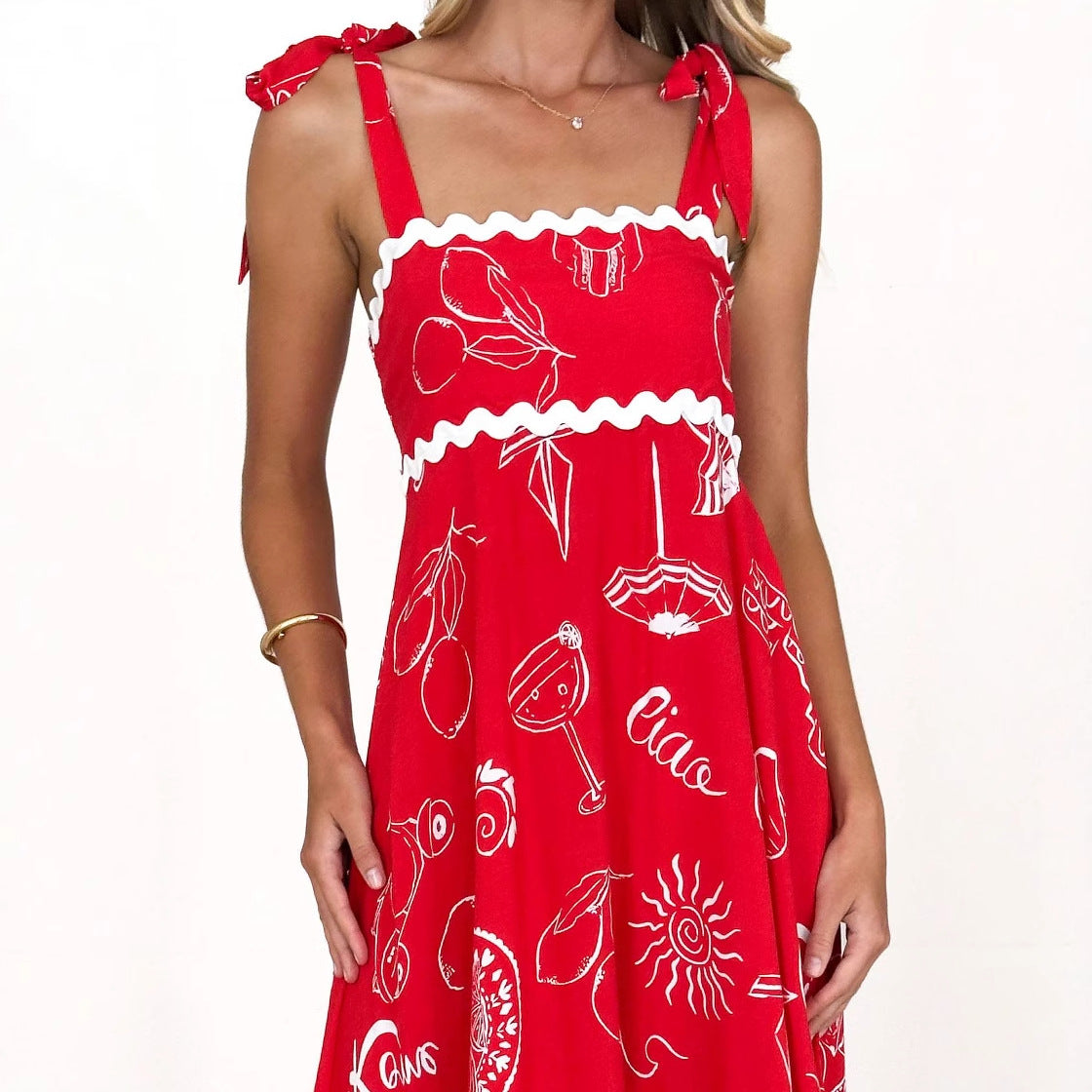 Women's Floral Wave Print Halter Dress