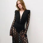 Women's Autumn Winter French Lace Long Sleeve Lining Dress Evening Christmas