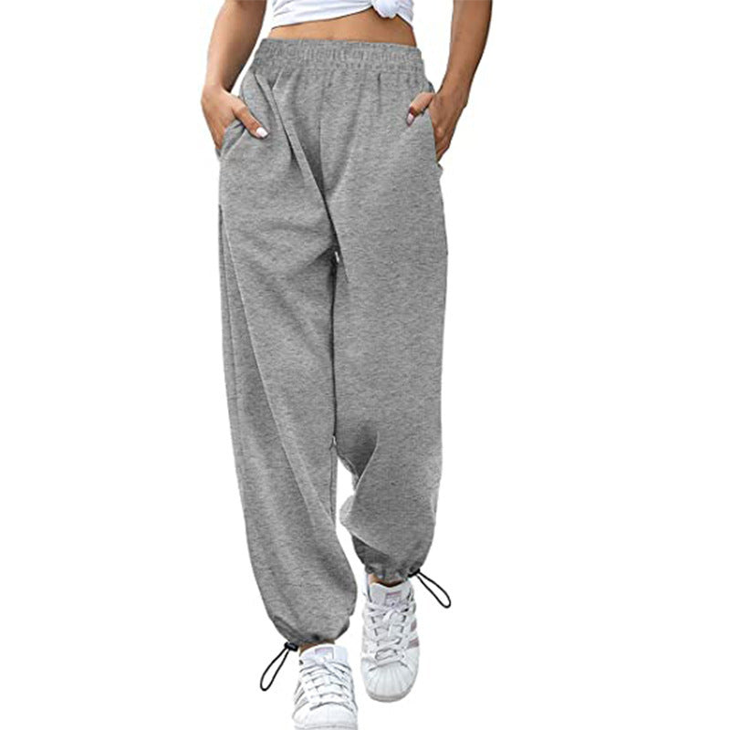 Loose Sports Drawstring Wide Leg Ankle Banded Pants Women Plus Size