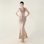 High Neck Fishtail Evening Pearl Embroidery Sequined Dress
