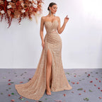 Women's Sequin Sweetheart Asymmetric Fishtail Maxi Dress