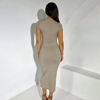Summer Solid Color Dress Kardashian Slim Fit Short Sleeve round Neck