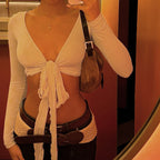 Women's Lace-Up V-Neck Cropped Top