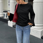 Women Elegant Flare Sleeve T shirt Back Lace up Design
