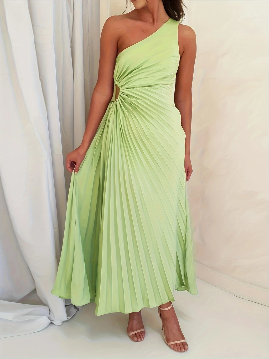 One-Shoulder Asymmetric Cutout A-Line Maxi Dress