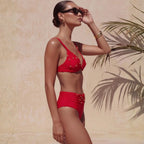 Women's Triangle Ruched Beaded Bikini Set
