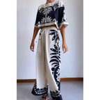 Women's Short Sleeve Suit Loose Vacation Elastic Waist Two Piece Two-Piece S