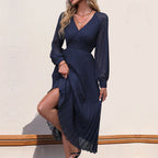Women's V-Neck Lace Long-Sleeve Maxi Dress