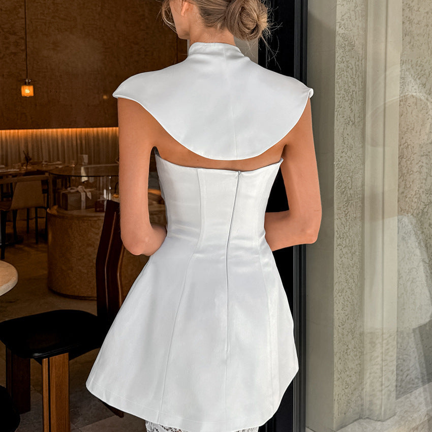 Women's White Lace Asymmetric Top and Skirt Two-Piece Set
