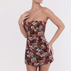 Strapless Cinched Waist A Swing Jacquard Elegant Dress