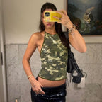 Summer Women Sexy Chic Camouflage Print Sequined Halter