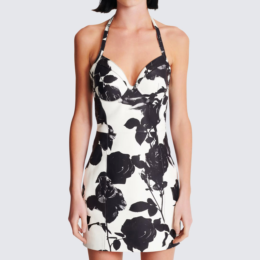 Floral Halter A-Line Mini Dress