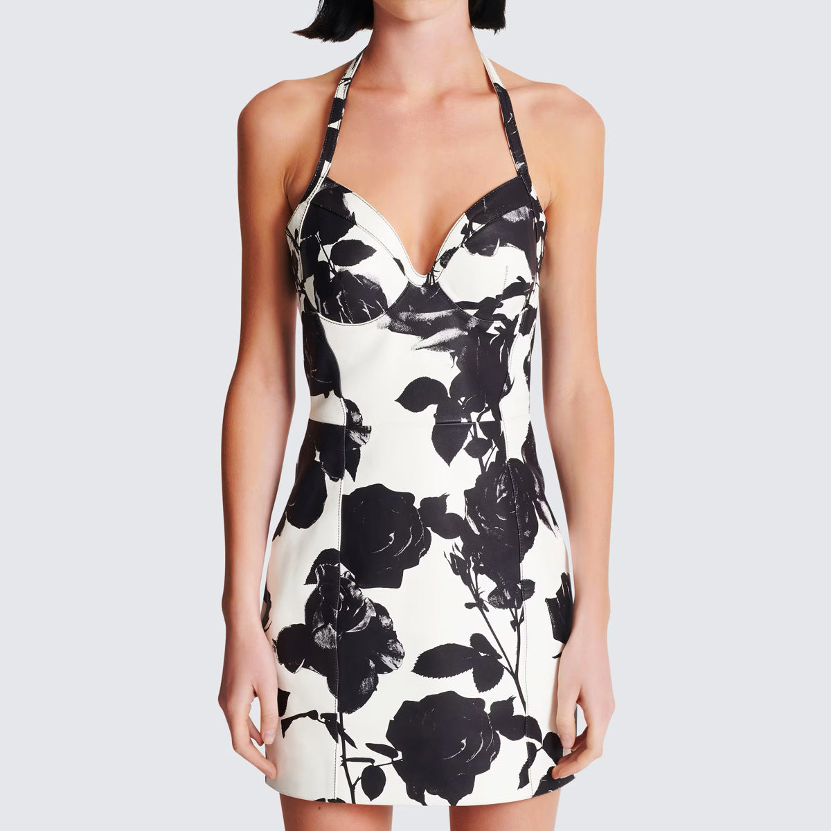 Floral Halter A-Line Mini Dress