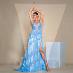 Women's Sequin Corset Cami Slit Evening Maxi Dress