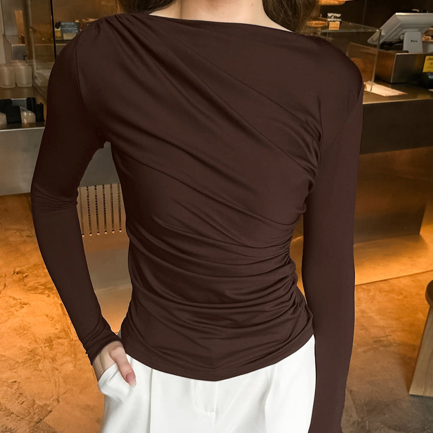Women's Pleating Slim Waist Tight Long Sleeve Bottoming Shirt