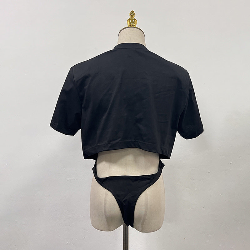 Women's All Matching Comfort Cropped Outfit Round Neck Short Sleeve