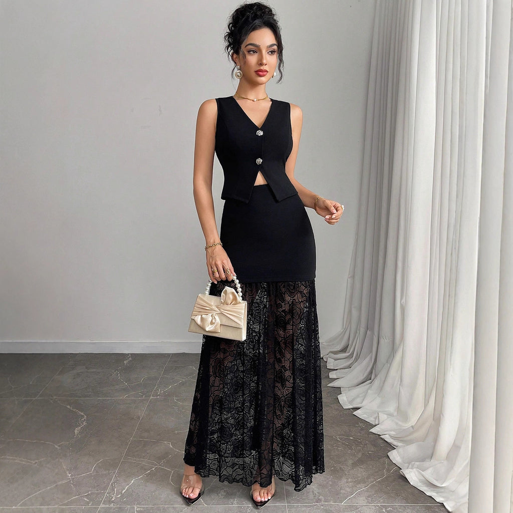 Lace Vest & Skirt Set