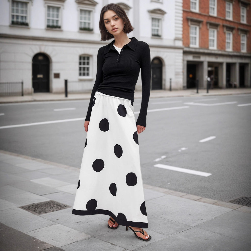 High Waist Big Polka Dot French Elegant Skirt
