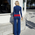 Women's Color-Block Zip Top & Wide-Leg Pants Set