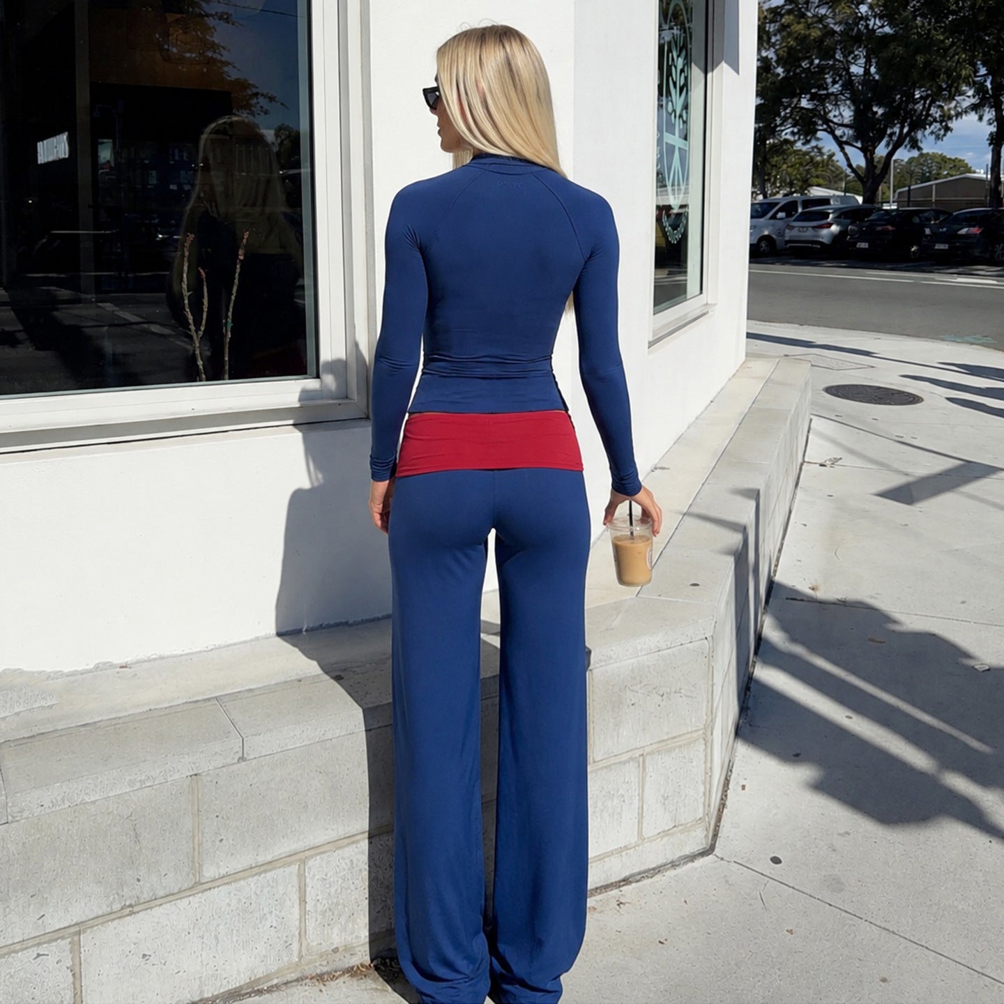 Women's Color-Block Zip Top & Wide-Leg Pants Set
