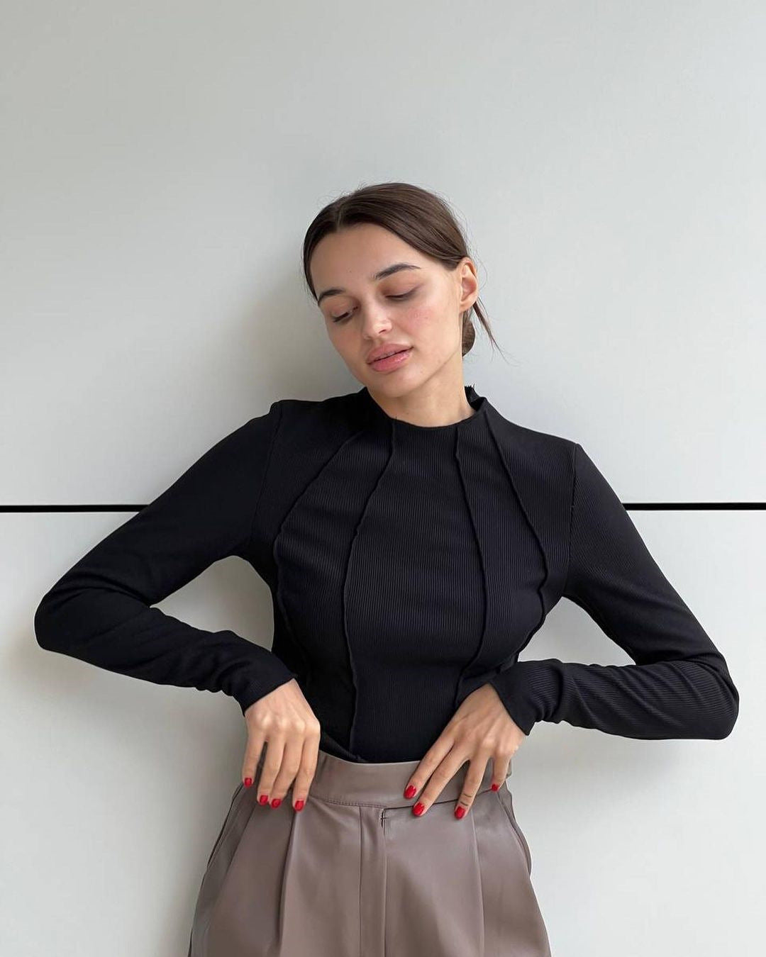 Women's Bottoming Shirt Crew Neck Tight Edge T-Shirt Tight Casual Top