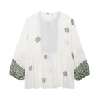 Women's Clothing Retro Printed Vacation Round Neck Long Sleeve Pullover Loose Shirt