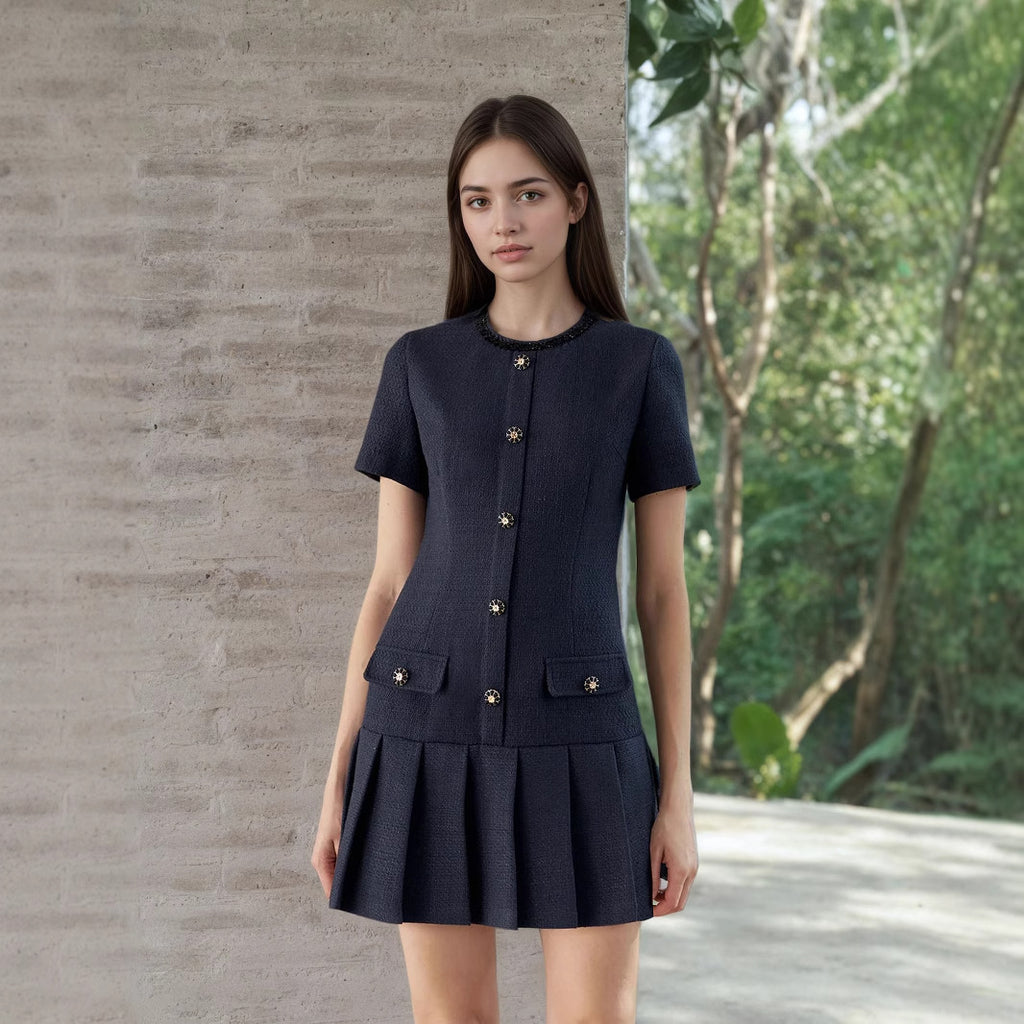 Women's Pleated Short Sleeve Dress
