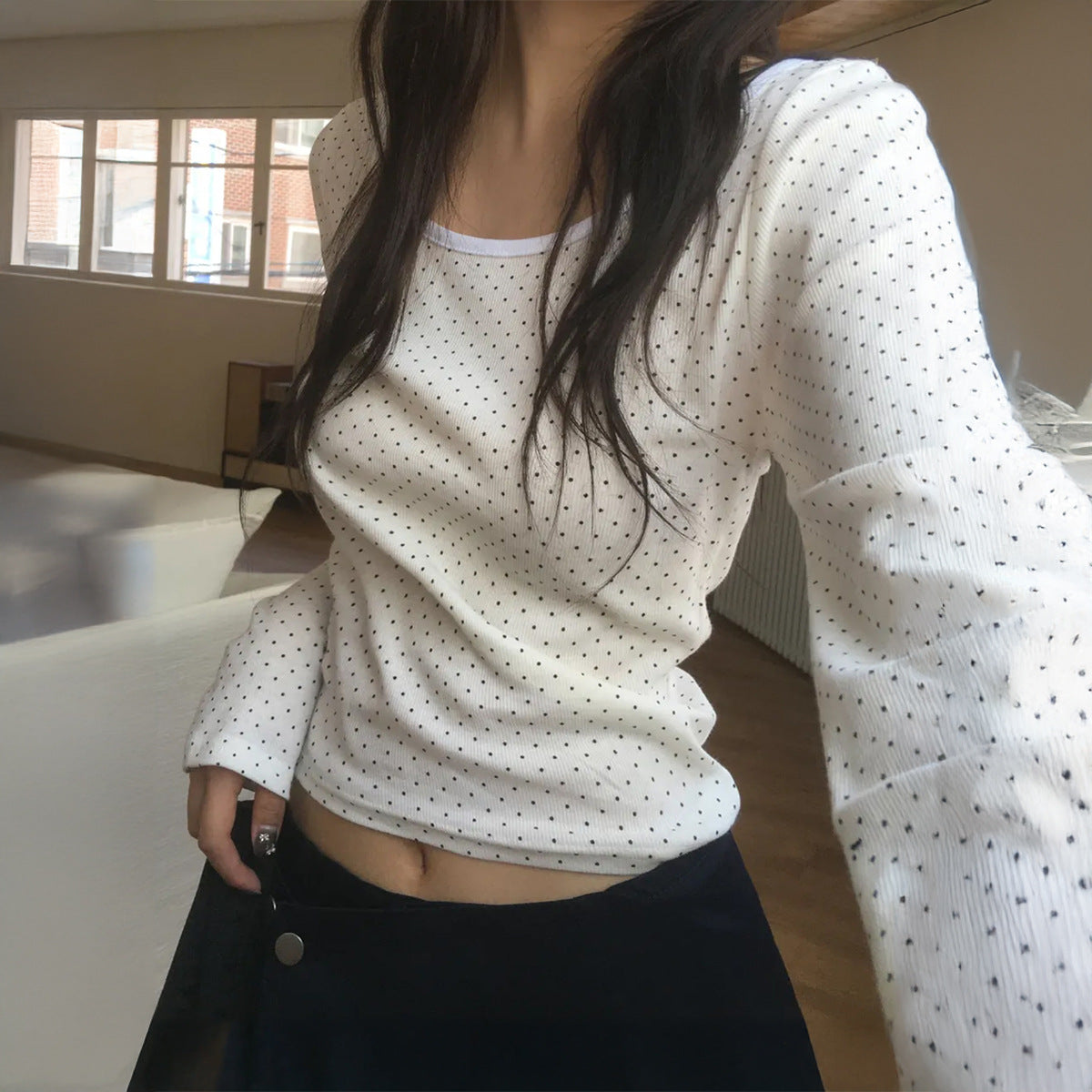 Women's Polka Dot Long Sleeve Top
