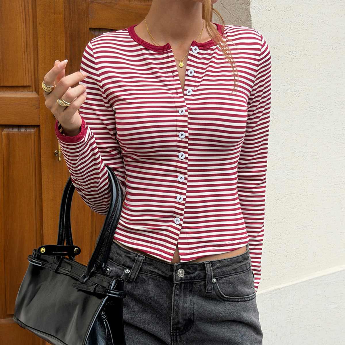 Women's French Retro Striped Contrast-Color Top