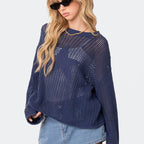 Women's Hollow Out Cutout Out Knitted Blouse Loose Pullover