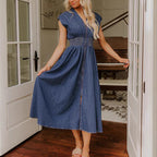 Women's Casual Denim Dress with Defined Waist