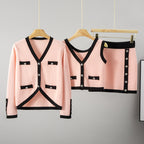 Three Piece Set Knitting Autumn Winter Cardigan Sweater Vest Skirt Classic Three Piece Set