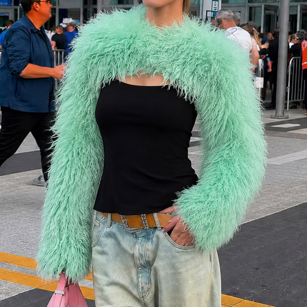 Women's Furry Waistcoat & Long-Sleeve Top