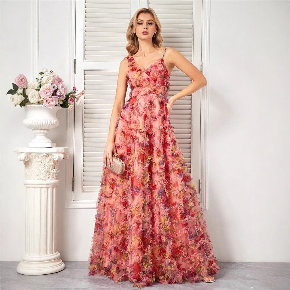Floral V-Neck Prom Maxi Dress